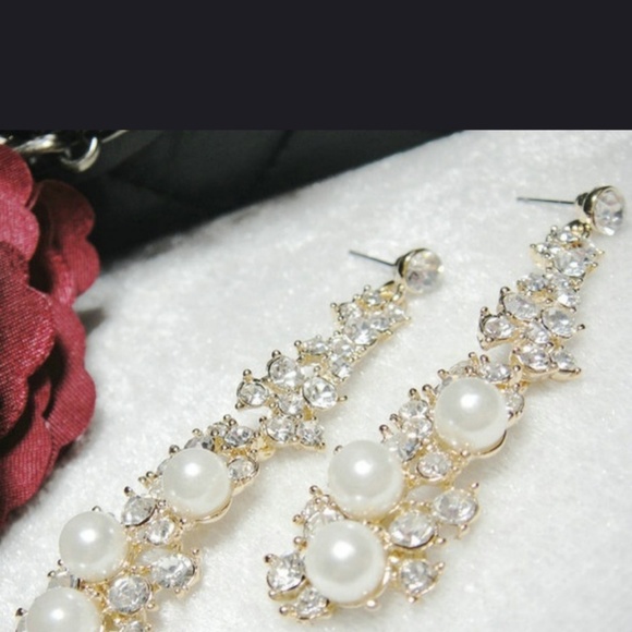 Faux Pearl and Rhinestone Chandelier Earrings - Picture 2 of 4